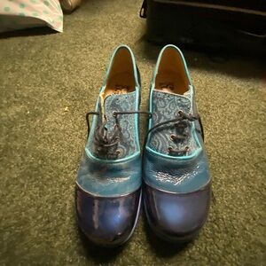 John Fluevog Blue and Teal Flats